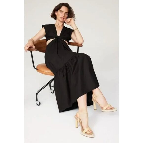 A.L.C. Alexandria Dress Black Cut Out Fit and Flare Cotton Midi Maxi 8 - Picture 3 of 16